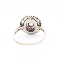 Pamono 1930 Antique French Art Deco Engagement Ring, Platinum, Diamonds, and Ruby Halo><noscript><img width=