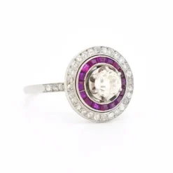 Pamono 1930 Antique French Art Deco Engagement Ring, Platinum, Diamonds, and Ruby Halo><noscript><img width=