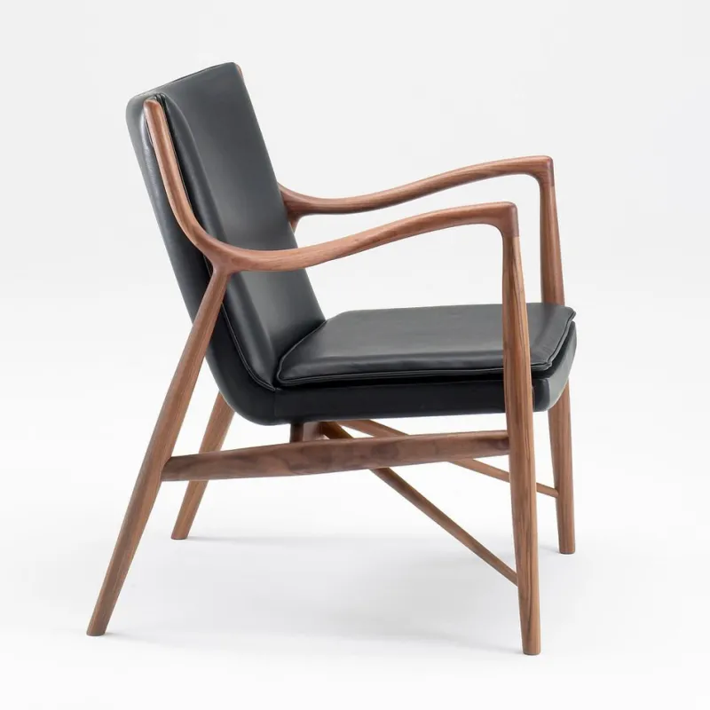New Pamono 45 Chair in Wood and Black Leather by Finn Juhl