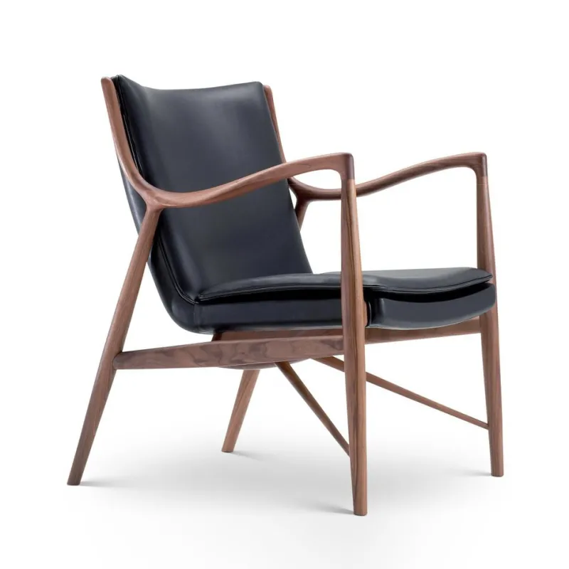 New Pamono 45 Chair in Wood and Black Leather by Finn Juhl