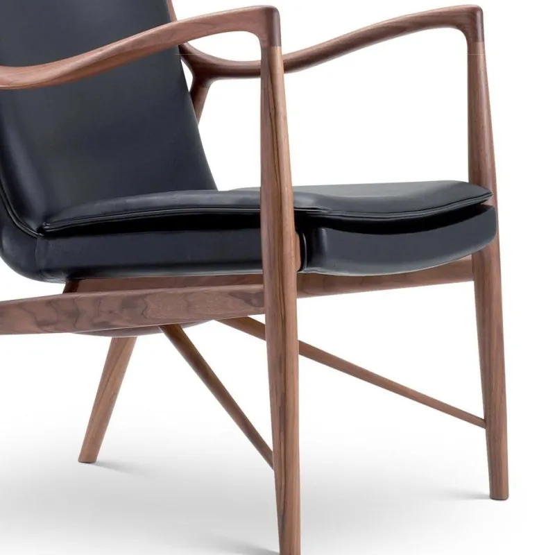 New Pamono 45 Chair in Wood and Black Leather by Finn Juhl