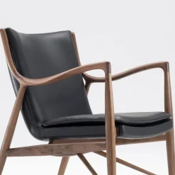 New Pamono 45 Chair in Wood and Black Leather by Finn Juhl