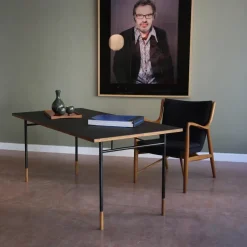 New Pamono 45 Chair in Wood and Black Leather by Finn Juhl