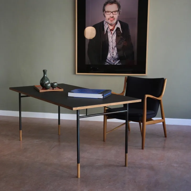 New Pamono 45 Chair in Wood and Black Leather by Finn Juhl