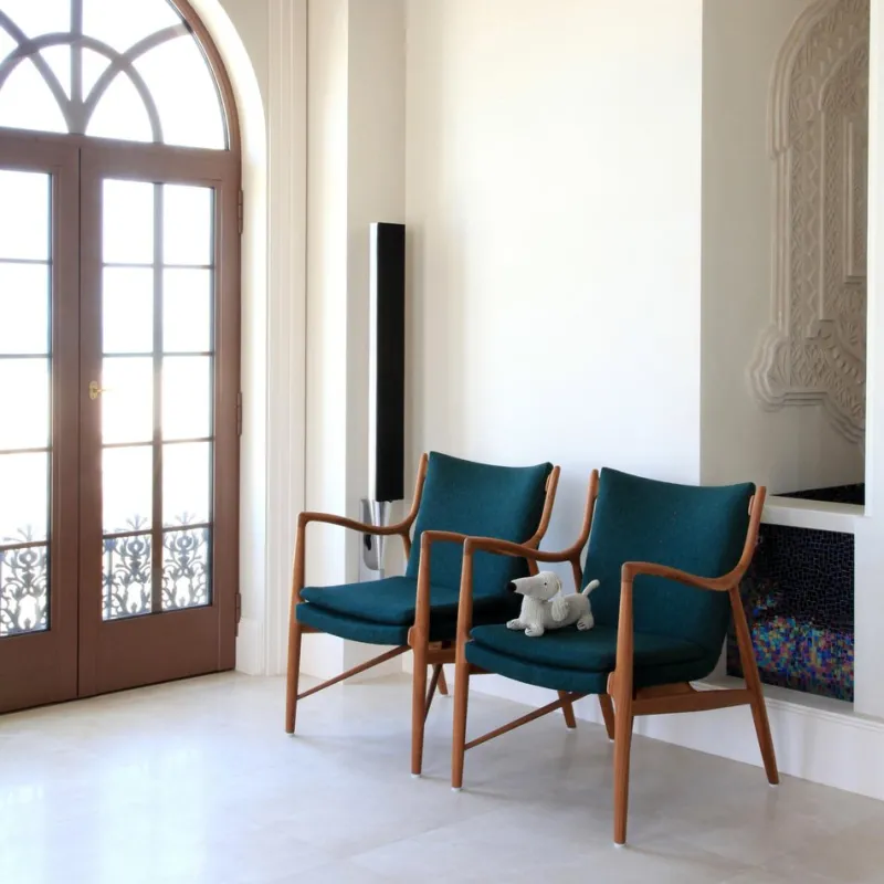 New Pamono 45 Chair in Wood and Black Leather by Finn Juhl