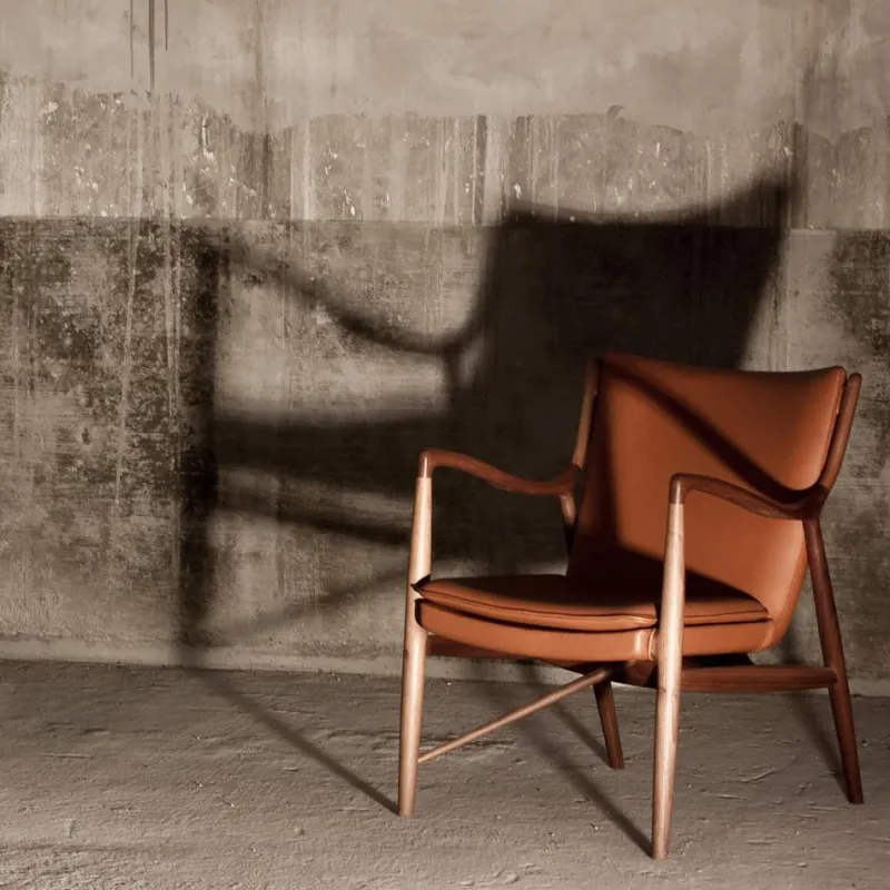 New Pamono 45 Chair in Wood and Black Leather by Finn Juhl