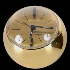 Pamono 8 Day Gilt Sphere Clock with Smoked Acrylic Glass Base in Box from Swiza, 1970s><noscript><img width=