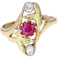 Pamono 18 Karat Art Nouveau Ruby Diamonds Yellow Gold Ring, 1890s> Rings