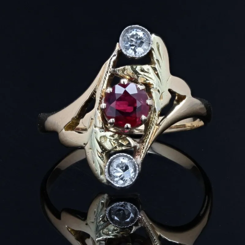 Pamono 18 Karat Art Nouveau Ruby Diamonds Yellow Gold Ring, 1890s> Rings