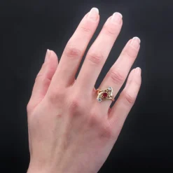 Pamono 18 Karat Art Nouveau Ruby Diamonds Yellow Gold Ring, 1890s><noscript><img width=