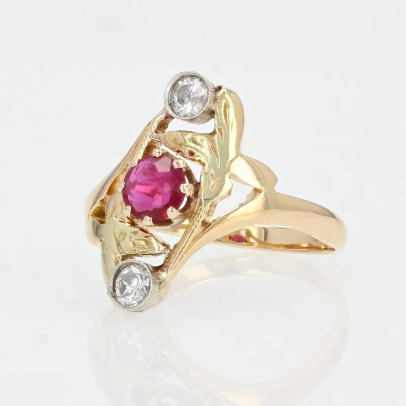 Pamono 18 Karat Art Nouveau Ruby Diamonds Yellow Gold Ring, 1890s> Rings