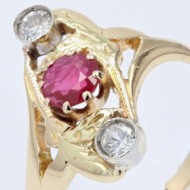 Pamono 18 Karat Art Nouveau Ruby Diamonds Yellow Gold Ring, 1890s> Rings