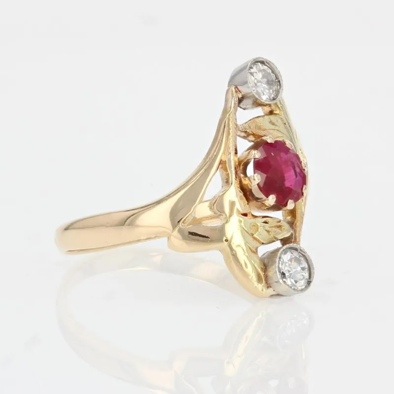 Pamono 18 Karat Art Nouveau Ruby Diamonds Yellow Gold Ring, 1890s> Rings