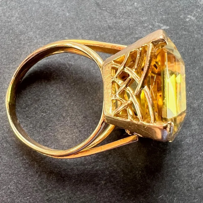 Pamono 18 Karat Cocktail Ring with Citrine, 1940s