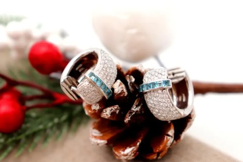 Pamono 18 Karat Gold Earrings with Diamonds and Brilliant-Cut Aquamarines, Set of 2> Earrings
