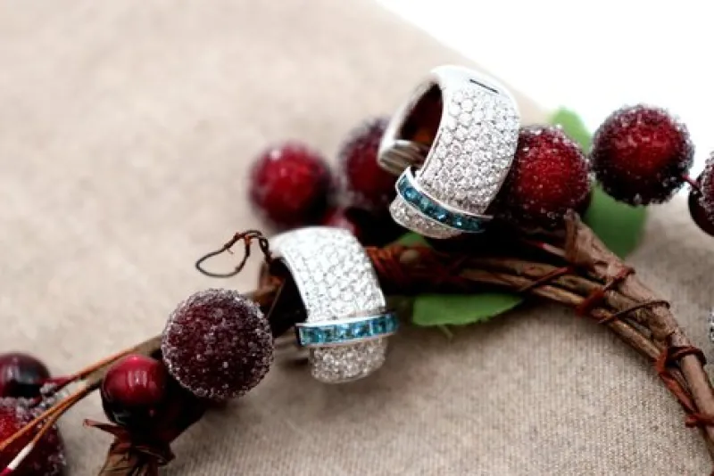 Pamono 18 Karat Gold Earrings with Diamonds and Brilliant-Cut Aquamarines, Set of 2> Earrings