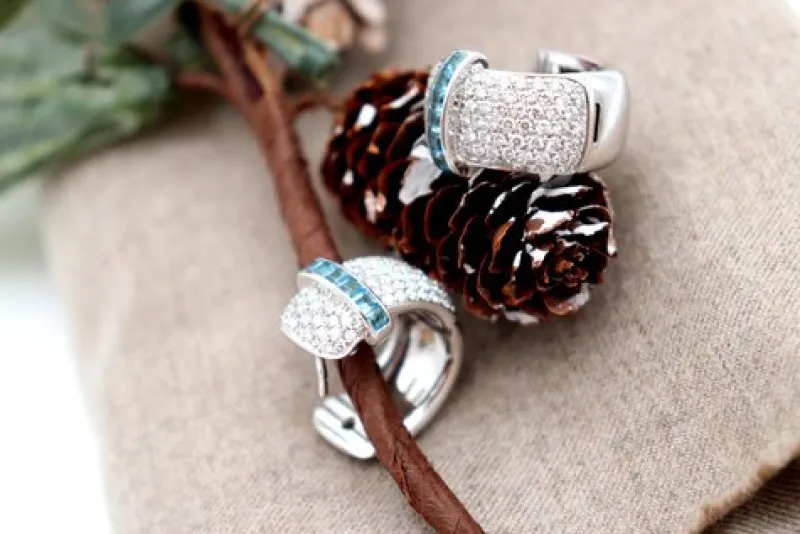 Pamono 18 Karat Gold Earrings with Diamonds and Brilliant-Cut Aquamarines, Set of 2> Earrings