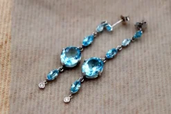 Pamono 18 Karat Gold Earrings with Cut Aquamarines, Set of 2
