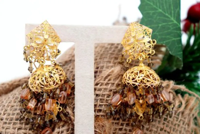 New Pamono 18 Karat Gold Filigree Earrings, Set of 2