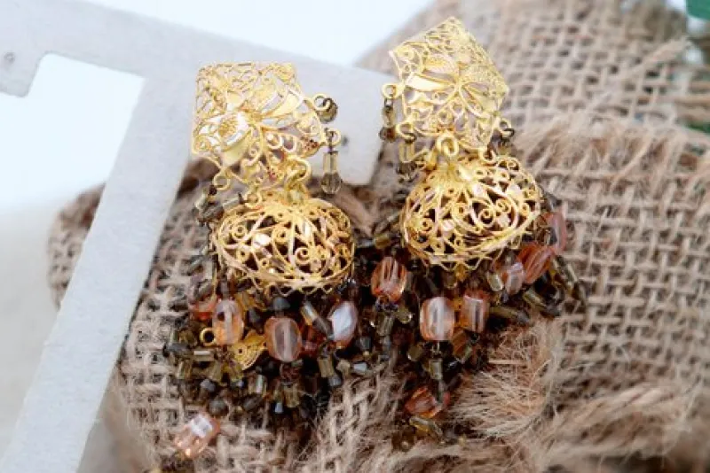 New Pamono 18 Karat Gold Filigree Earrings, Set of 2
