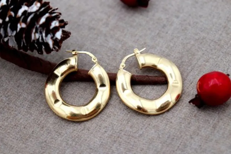 Outlet Pamono 18 Karat Gold Hoop Earrings with Wavy Reliefs, Set of 2