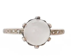 Pamono 18 Karat Rose Gold and Silver Ring with Moonstone and Diamonds> Rings