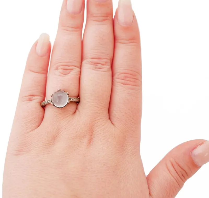 Pamono 18 Karat Rose Gold and Silver Ring with Moonstone and Diamonds> Rings