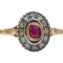 New Pamono 18 Karat Rose Gold and Silver Ring with Ruby and Diamonds