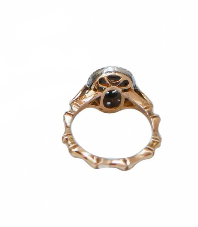 New Pamono 18 Karat Rose Gold and Silver Ring with Ruby and Diamonds