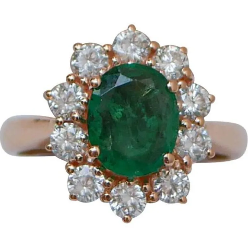 Pamono 18 Karat Rose Gold Ring with Emerald and Diamonds> Rings
