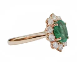 Pamono 18 Karat Rose Gold Ring with Emerald and Diamonds> Rings