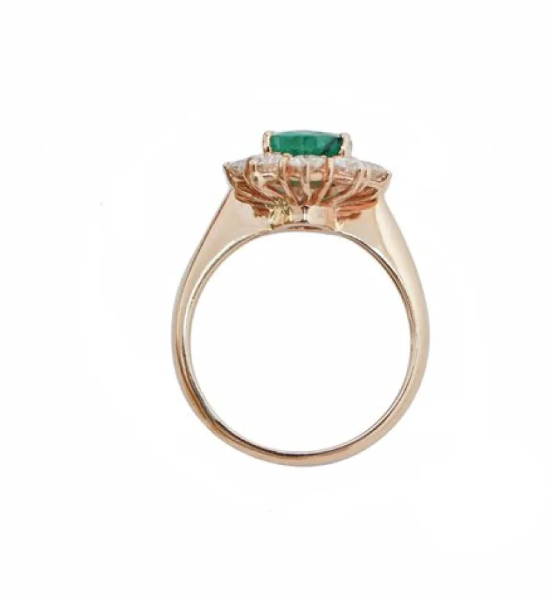 Pamono 18 Karat Rose Gold Ring with Emerald and Diamonds> Rings
