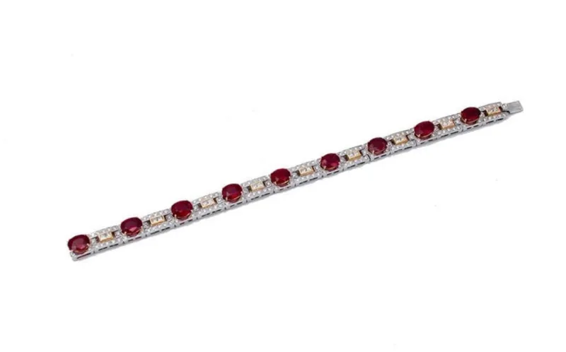 Hot Pamono 18 Karat White and Yellow Gold Bracelet with Rubies and Diamonds