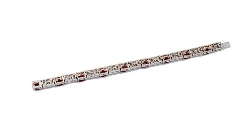 Hot Pamono 18 Karat White and Yellow Gold Bracelet with Rubies and Diamonds