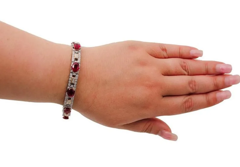 Hot Pamono 18 Karat White and Yellow Gold Bracelet with Rubies and Diamonds