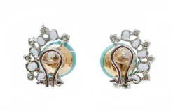 Clearance Pamono 18 Karat White Gold and Rose Gold Earrings with Turquoises, Aquamarines and Diamonds, Set of 2