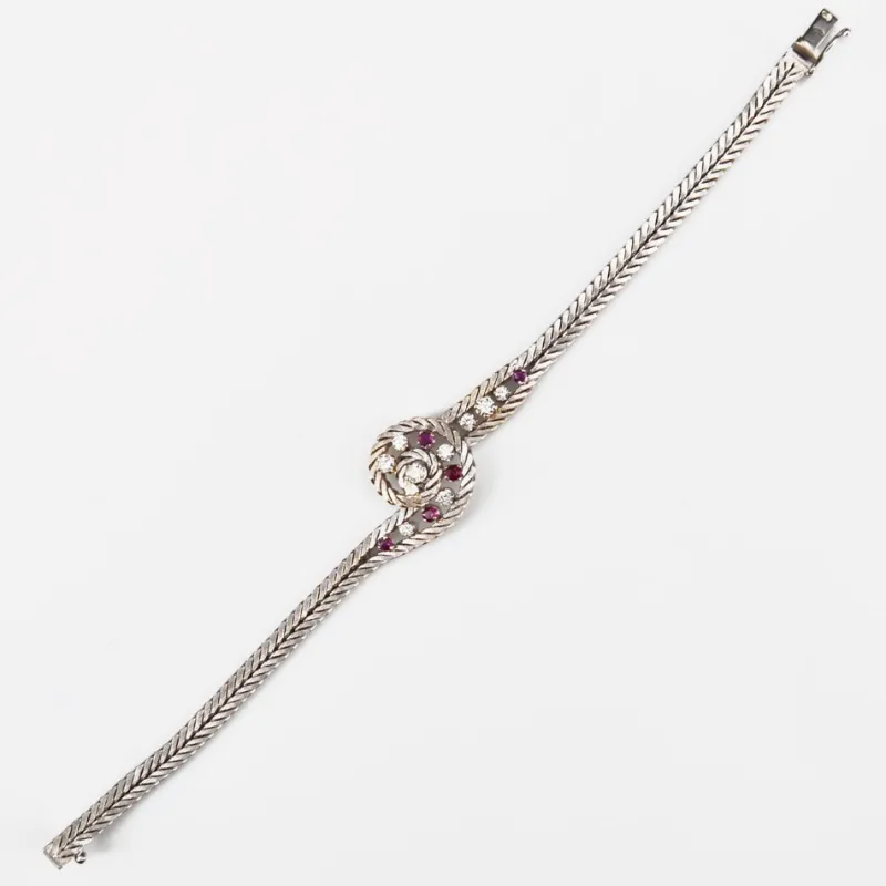 Pamono 18 Karat White Gold Bracelet with Ruby and Diamonds, 1950s> Bracelets