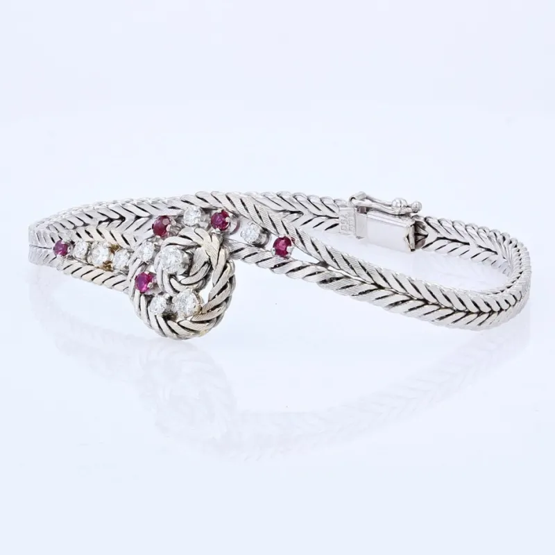 Pamono 18 Karat White Gold Bracelet with Ruby and Diamonds, 1950s> Bracelets