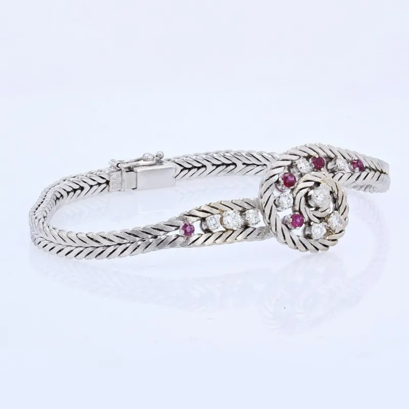 Pamono 18 Karat White Gold Bracelet with Ruby and Diamonds, 1950s> Bracelets