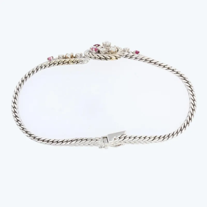 Pamono 18 Karat White Gold Bracelet with Ruby and Diamonds, 1950s> Bracelets