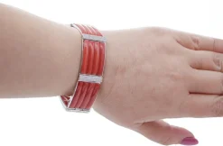 Pamono 18 Karat White Gold Bracelet with Coral and Diamonds><noscript><img width=