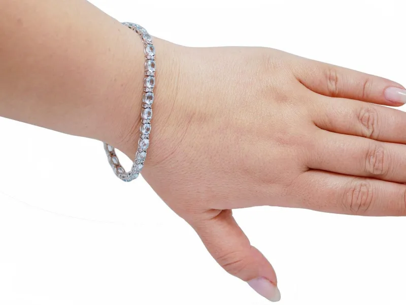 Outlet Pamono 18 Karat White Gold Bracelet with Aquamarine Colour Topazes and Diamonds