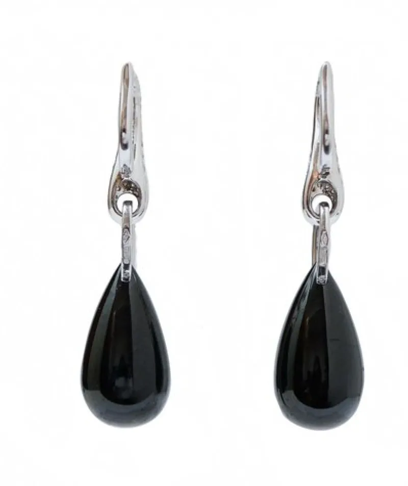 Discount Pamono 18 Karat White Gold Dangle Earrings with Onyx and Diamonds, Set of 2