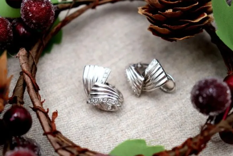 Pamono 18 Karat White Gold Earrings with Reliefs and Diamonds, Set of 2> Earrings