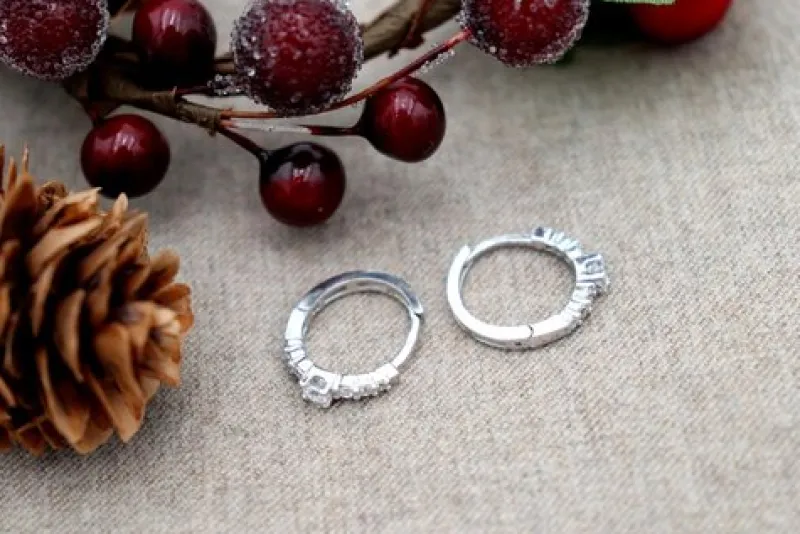 Pamono 18 Karat White Gold Earrings with Calibrated Zirconias, Set of 2> Earrings