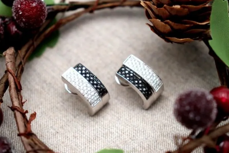 Pamono 18 Karat White Gold Earrings with Diamonds, Set of 2> Earrings