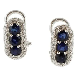 New Pamono 18 Karat White Gold Earrings with Diamonds and Blue Sapphires, Set of 2