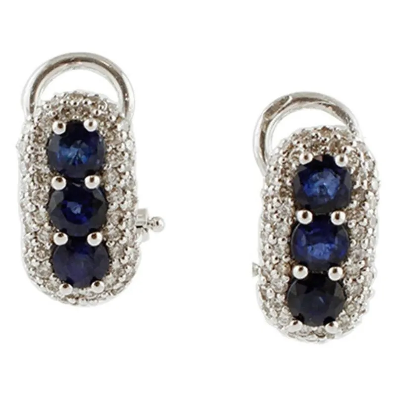 New Pamono 18 Karat White Gold Earrings with Diamonds and Blue Sapphires, Set of 2