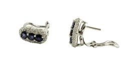 New Pamono 18 Karat White Gold Earrings with Diamonds and Blue Sapphires, Set of 2