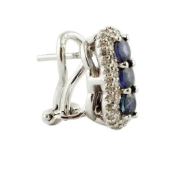 New Pamono 18 Karat White Gold Earrings with Diamonds and Blue Sapphires, Set of 2